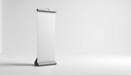Double-sided trade show banner mockup displayed in a minimalistic setting, with one side slightly visible in perspective