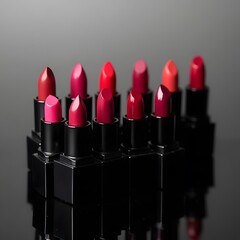 Fototapeta premium Radiant Colors Against Ebony A Minimalist Lipstick Display