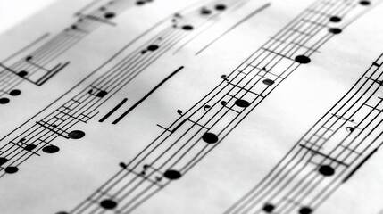 Close-up of musical sheet music with notes and lines.