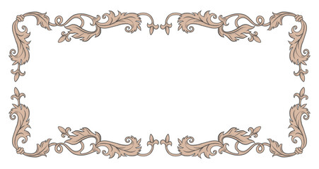 Vintage ornament frame in baroque victorian style with drawn fine lines detailed foliage and flowers.