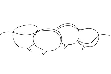 Speech bubble continuous one line drawing, Empty speech minimalist linear illustration made of single line.