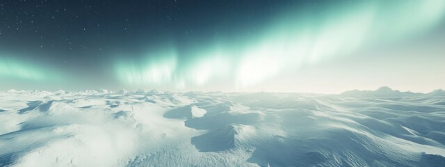 A surreal shot of the Arctic tundra covered in a blanket of shimmering northern lights, Tundra scene, Surreal style