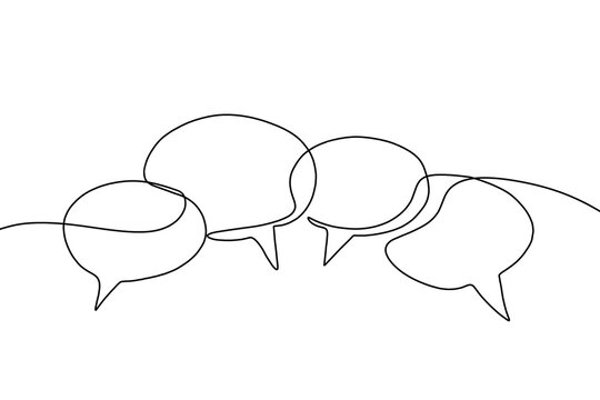 Speech bubble continuous one line drawing, Empty speech minimalist linear illustration made of single line.
