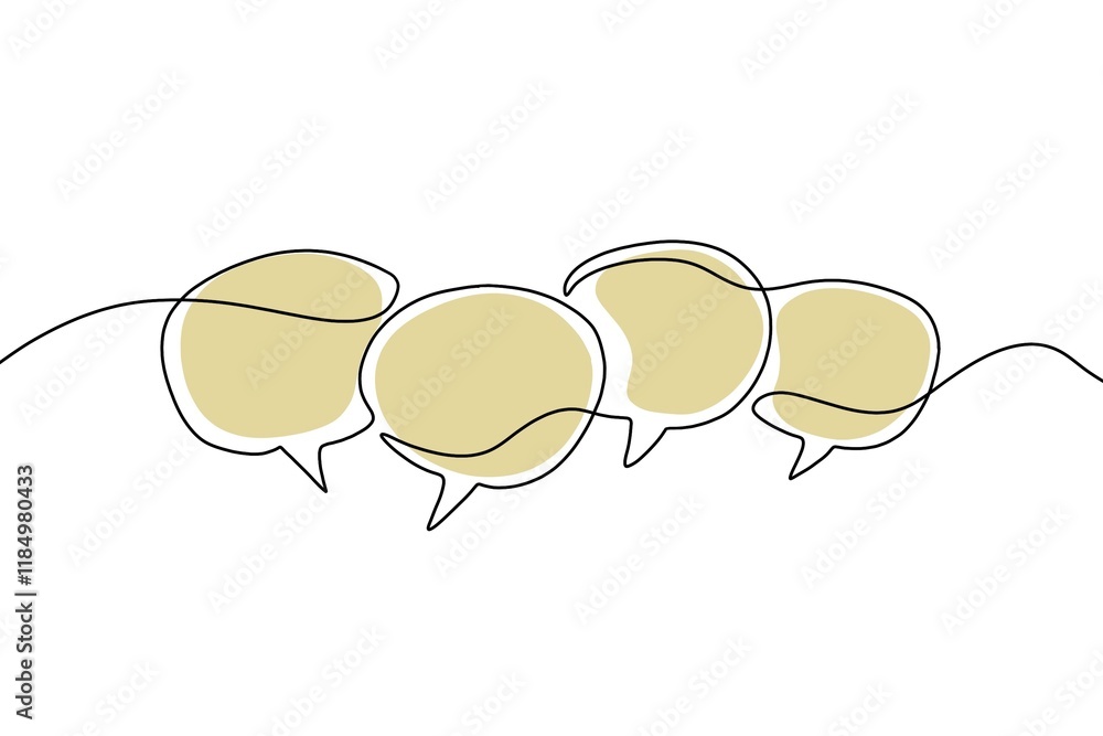 Wall mural speech bubble continuous one line drawing, empty speech minimalist linear illustration made of singl