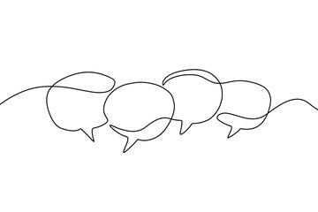 Speech bubble continuous one line drawing, Empty speech minimalist linear illustration made of single line.