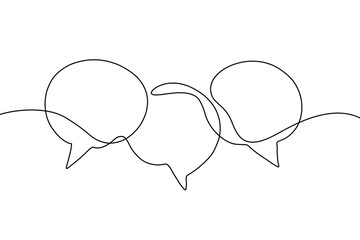 Speech bubble continuous one line drawing, Empty speech minimalist linear illustration made of single line.