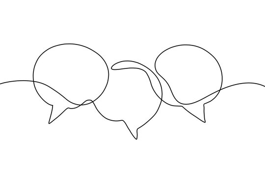 Speech bubble continuous one line drawing, Empty speech minimalist linear illustration made of single line.