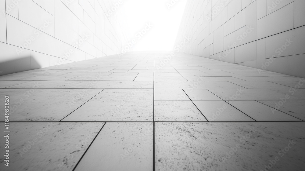 Poster surreal perspective of a bright pathway between two high walls in a minimalist setting
