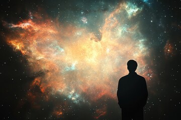 A Solitary Figure Contemplates a Vast Cosmic Nebula