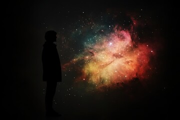 Silhouette Observing A Cosmic Nebula In Space