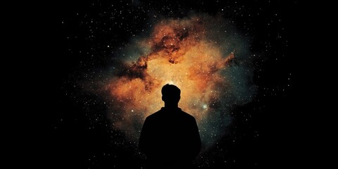 Silhouette Of A Man Before A Cosmic Nebula
