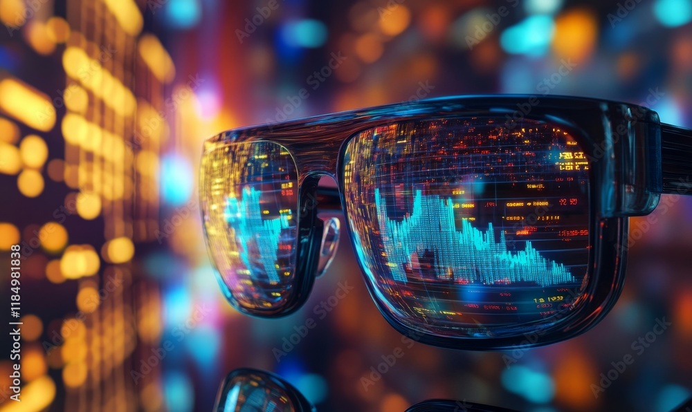 Poster visualize profit trends through augmented reality glasses displaying data