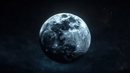 Naklejka premium A stunning close-up of the moon's surface, highlighting its craters and textures against a starry dark background.