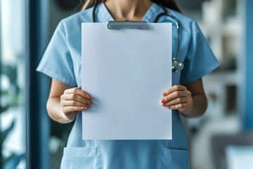 Nurse holding blank medical chart with space for text