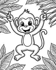 Obraz premium Happy Monkey Playing in Tropical Jungle Setting