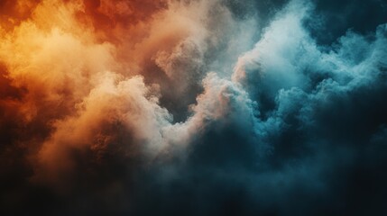 A mesmerizing blend of orange and blue clouds, creating a dramatic and atmospheric backdrop.