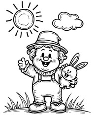 Obraz premium Happy Farmer Boy with Bunny Friend in Garden