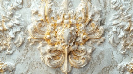 Ornate gold and white relief carving.