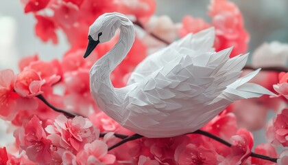 Obraz premium The Art Of Creating A Graceful Swan Using The Ancient Japanese Paper-Folding Technique Of Origami. The Delicate Swan Symbolizes Elegance And Beauty.