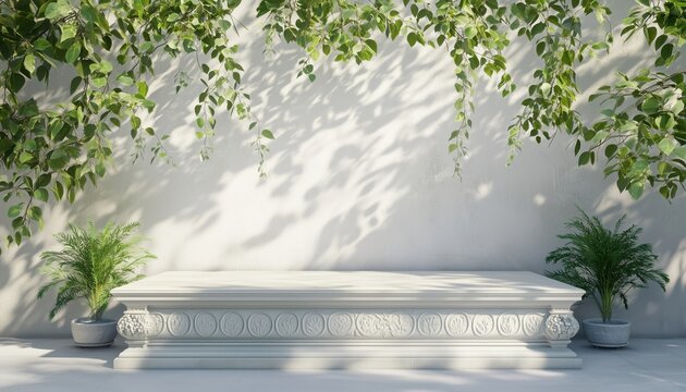 Timeless Podium And Natural Light Shadows In White For Product Presentations: Rendered Perfection