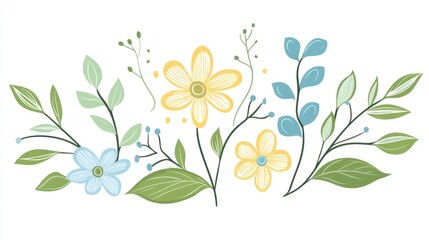 Pastel floral arrangement, digital illustration, white background, website design