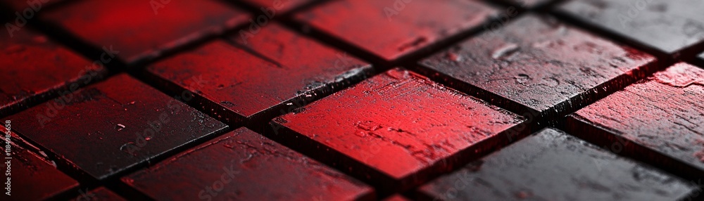 Aufkleber red and black metallic square tiles creating modern pattern