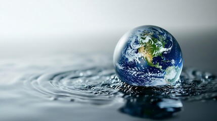 Fragile Earth globe on water, reflecting environmental concerns.