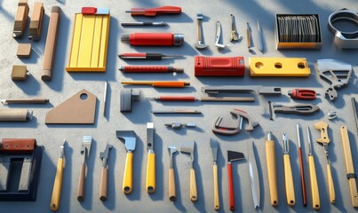Various tools used in creating architectural plans for building designs and constructions.