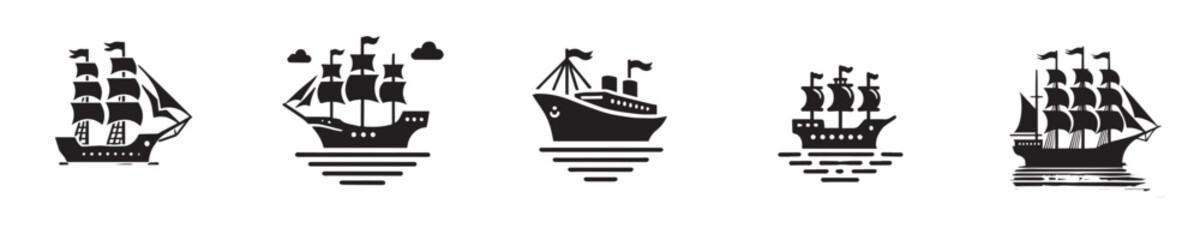 Vector set of sea ship silhouette icons