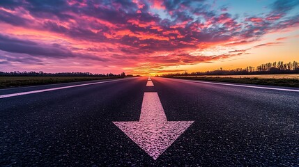 Straight New Roads with Beautiful Sides and an Arrow Sign Pointing the Way to Success