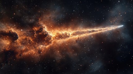 Fototapeta premium A stunning cosmic explosion glowing orange against the dark backdrop of space, showcasing stellar beauty.
