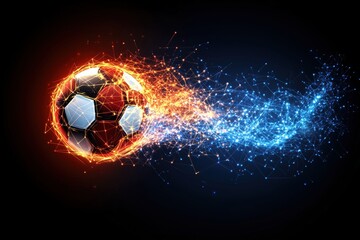 Fototapeta premium Soccer ball in motion with vibrant trails of light representing speed and energy