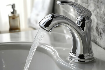 Vintage faucet with water flowing steadily, representing freshness and the importance of natural resources
