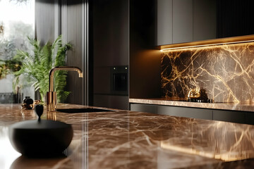 warm brown marble surface featuring gold accents for opulent visuals