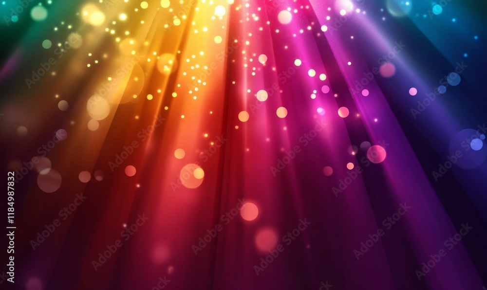 Aufkleber vibrant burst of colorful light rays and bokeh on dark background