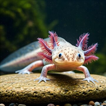 A pale aquatic salamander with external gills and an elongated body, known as the olm or "human fish," living in dark underwater caves.

