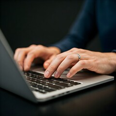 Mans hands on the laptop 