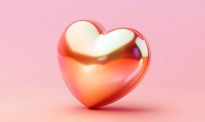 Obraz premium Shiny metallic pink heart on pink background.