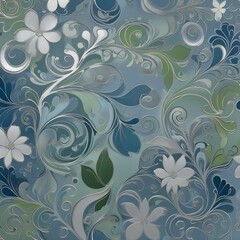 Abstract floral swirls in metallic shades of blue