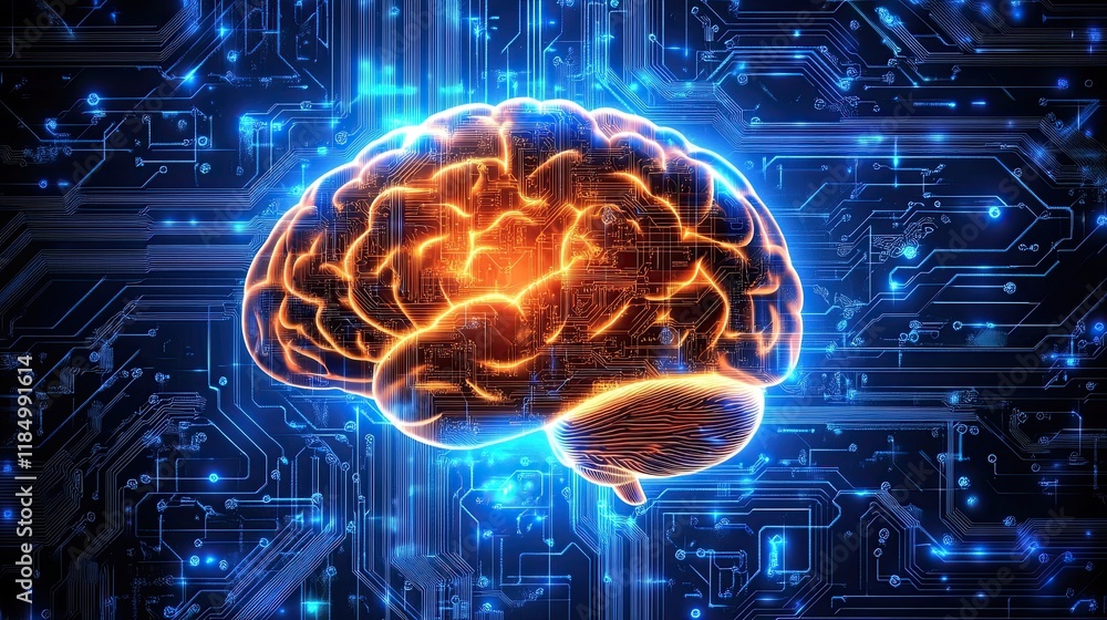 Aufkleber a digital brain with circuit lines indicating in cybersecurity defense systems
