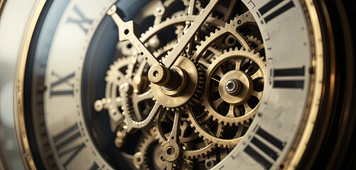 Exquisite close-up captures the inner workings of a vintage clock, highlighting the intricate arrangement of gears and cogs as they interconnect to measure time accurately