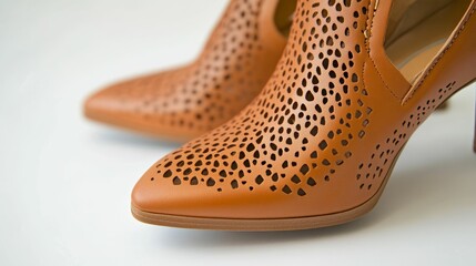 Brown leather shoes, cut-out detailing, pointed toes.