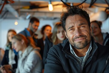 A Dejected Businessman Surrounded by Laughing Colleagues