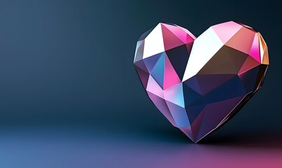 Low-poly iridescent heart on dark background.