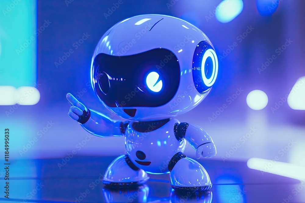 Aufkleber a delightful robot with a cute design gestures towards an open space, leaving room for copy