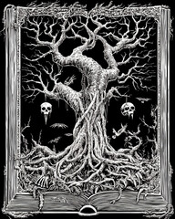 Hocus Pocus Spellbook black and white illustration