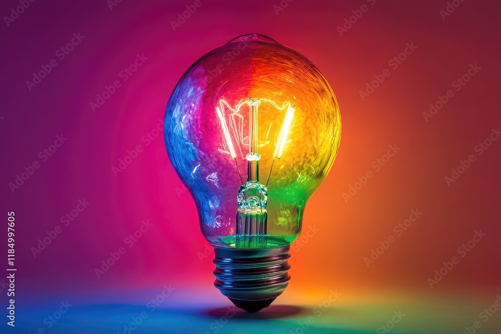 Poster light bulb shining with colorful background representing creativity and innovation