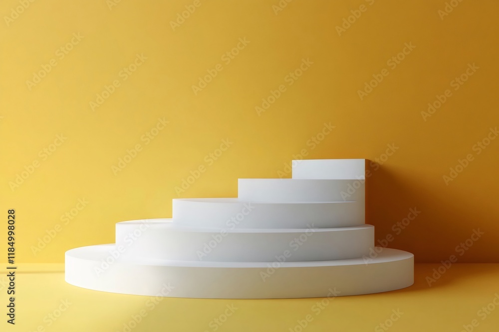 Aufkleber White round display stand on yellow background creating a minimalist scene