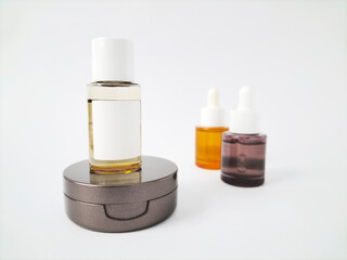 skin care product bottles isolated on white background