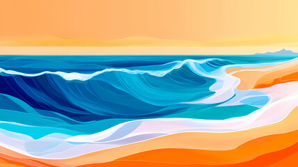 Abstract waves, summer beach, bright tones. Seabreeze. Illustration